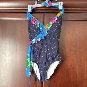 Matilda Jane Blue and Pink Ruffle One-Piece Swimsuit